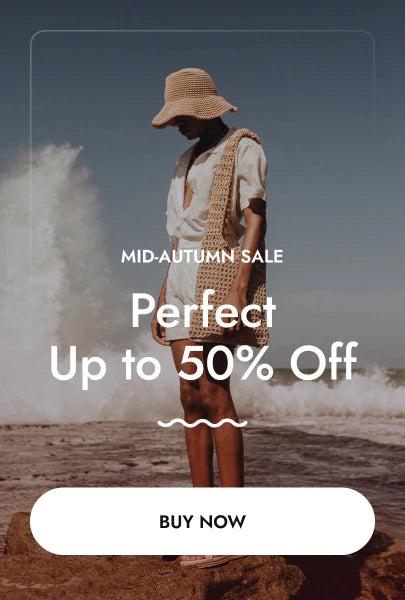 Model on beach, sale promo