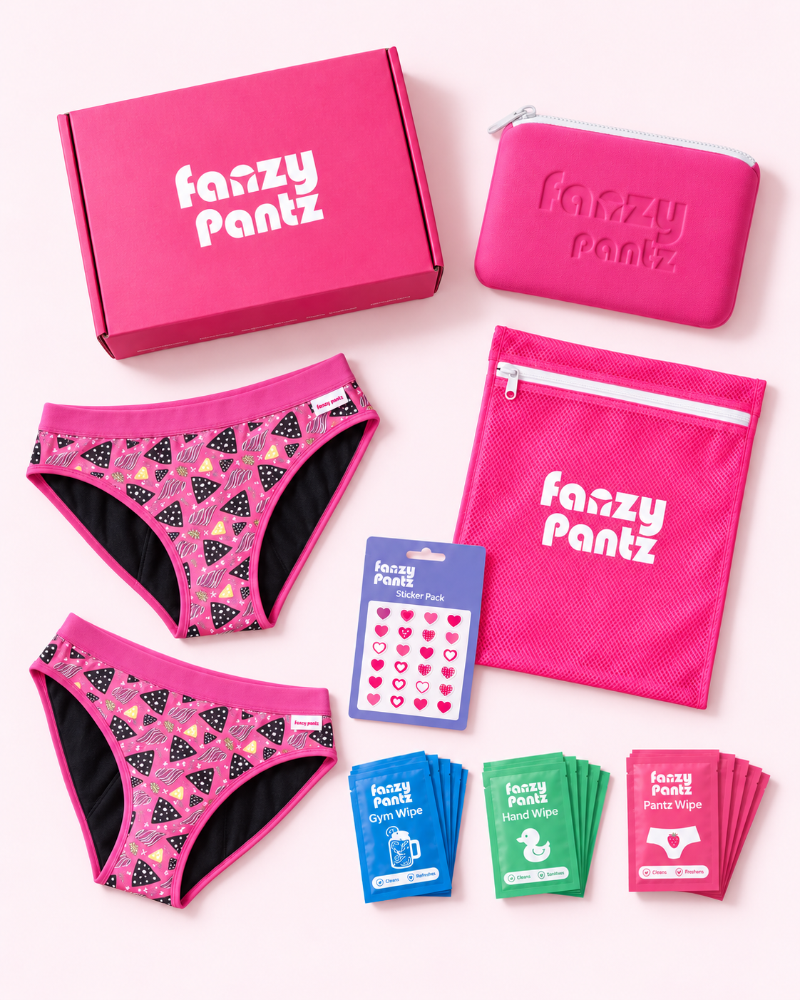 Ultimate First Period Kit full contents flat lay